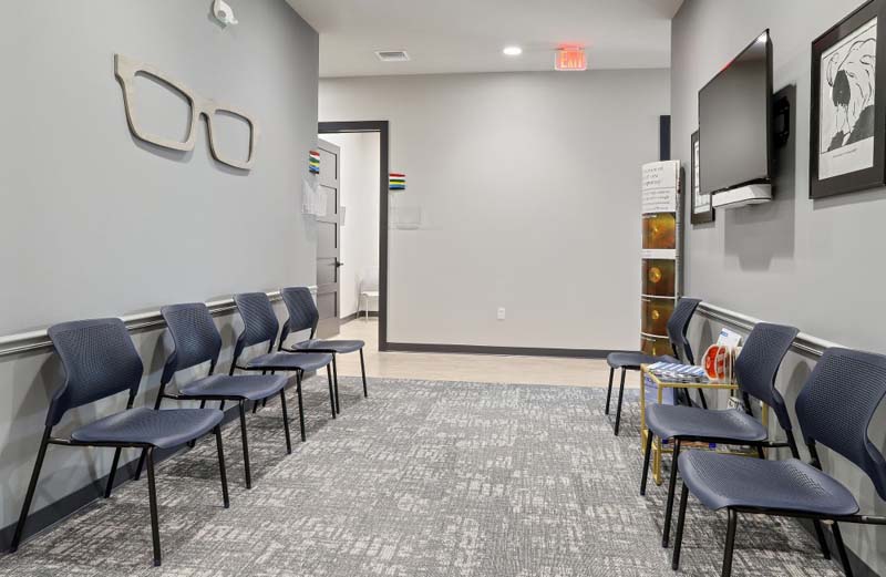The waiting room area at an optometrist's office